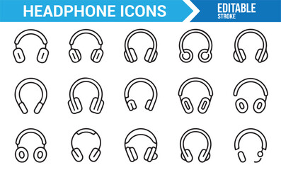 Minimal headphone line icons collection