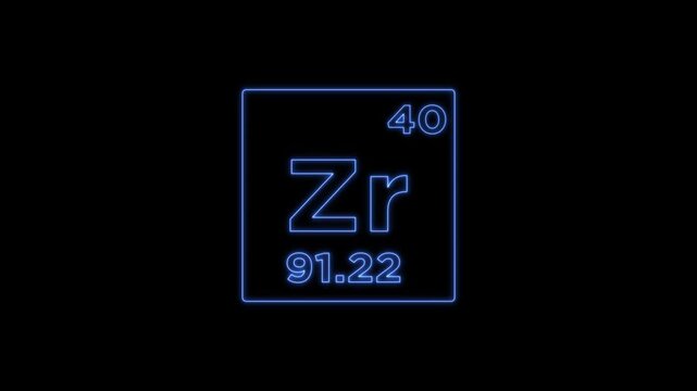 Zirconium periodic table element symbol hologram, chemical element Periodic Table, atomic weight element number on black background in 4K