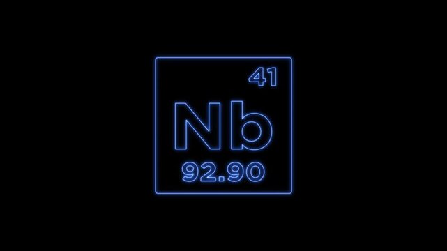 Niobium periodic table element symbol hologram, chemical element Periodic Table, atomic weight element number on black background in 4K