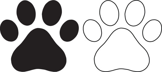 Black and white animal paw print icons set with solid and outline vector style © Shah Hasanuzzaman