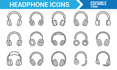Modern audio device headphone icons collection
