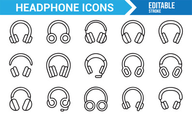 Music listening and gaming headphone outline icons