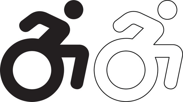 Wheelchair user accessibility icon set in solid and outline black and white vector style