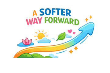 Obraz premium Growth and optimism: colorful arrow with nature elements and positive message