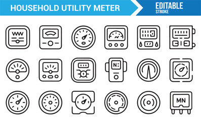 Home electricity water and gas meter line icons collection