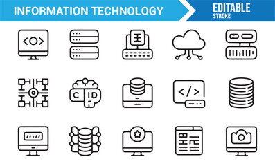 Editable information technology vector icons in line style