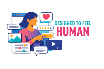 Fototapeta premium Designed to feel human: illustrated female interface concept with social media elements