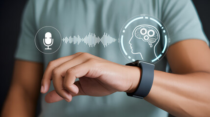 Voice assistant technology and AI smartwatch interface concept with man using wearable smart device.png