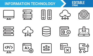 Technology and data management outline symbols collection