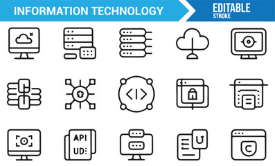 IT and computer technology line icons collection