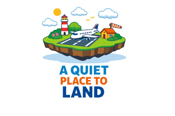 Fototapeta premium Isometric island airport with airplane, lighthouse, and sunny sky