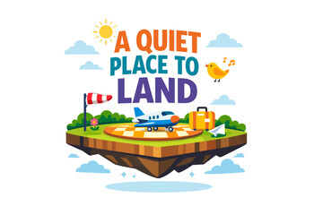 Obraz premium Quiet floating island with airplane and luggage: a peaceful landing scene