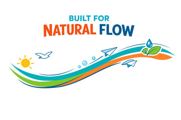 Obraz premium Dynamic natural flow illustration with sun and flying paper planes