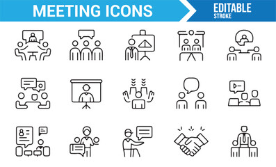 Office teamwork and partnership symbols in minimal line icon style