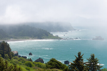 California coastline with a layer of low fog