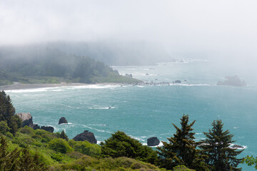 California coastline with a layer of low fog
