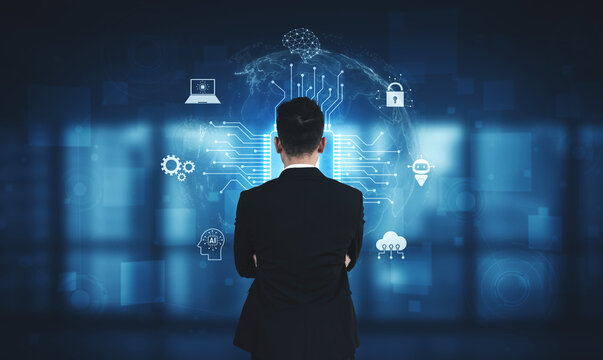 Global AI artificial intelligence transforms AI technology worldwide. Global artificial intelligence connects data, drives AI automation, and artificial intelligence empowers AI innovation. Vouch - Powered by Adobe