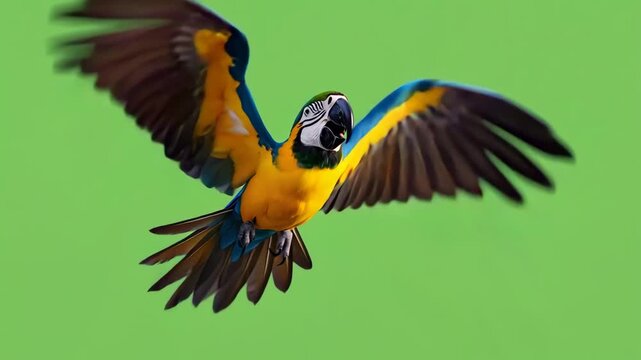 Macaw Flying in the Sky on Green Screen Background
