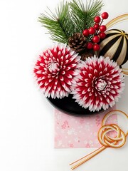 Christmas ornaments and decorations on a white surface