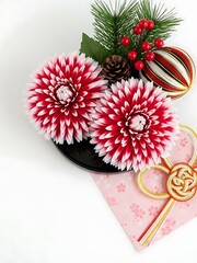 Christmas ornaments and decorations on white background