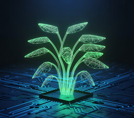 Digital plant growing on circuit board
