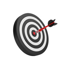 Bullseye target with red dart hitting center accurately