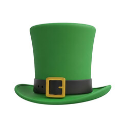 A vibrant green leprechaun hat with a gold buckle isolated on transparent background