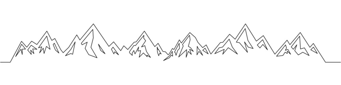 Minimalist abstract mountain range outline vector. Long contour design for trekking, climbing, outdoor adventure and alpine eco-friendly graphics