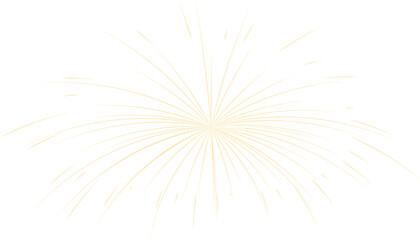Obraz premium Yellow shimmering fireworks with delicate spark particles, radiant golden burst lines, and glowing atmospheric halos isolated on transparent background for festive holiday artwork 