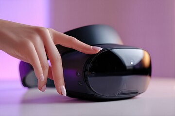 Virtual Reality Gaming Headset with Elegant Hand Touching Device in Modern