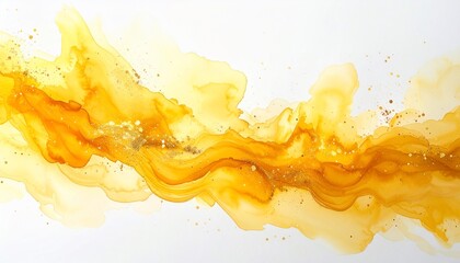 Abstract Yellow and Orange Fluid Art with Shimmering Golden Glitter