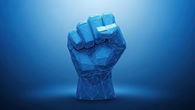 3d rendered blue fist sculpture