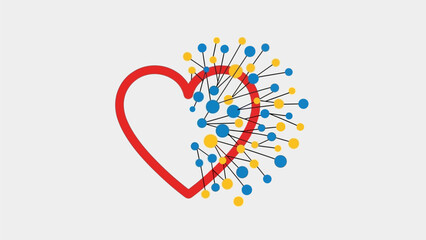 Vibrant heart symbol with dynamic network connections and nodes