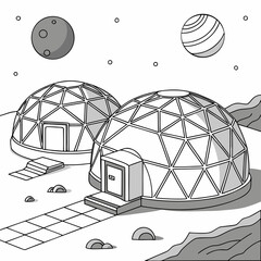Two geodesic domes in a desert landscape © Mamun