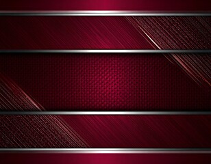 Deep crimson background with textured panels, diagonal striations, and metallic borders creating a sophisticated abstract design