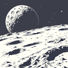 Moon rising over cratered landscape © Mamun