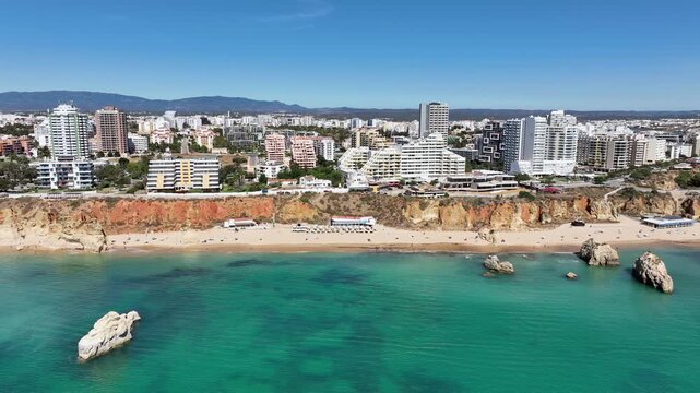 Aerial video from Praia da Rocha in the Algarve Portugal
