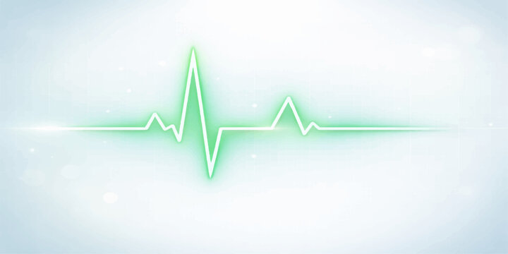 Abstract medical vector illustration featuring a blue and green electrocardiogram wave heart rate pulse line on a digital monitor screen for healthcare medicine