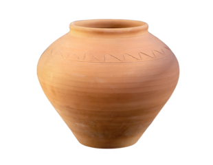 Traditional terracotta clay pot with decorative pattern