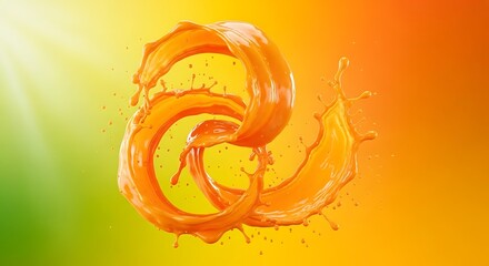 Vibrant orange liquid swirling in dynamic fluid motion against a warm gradient background.