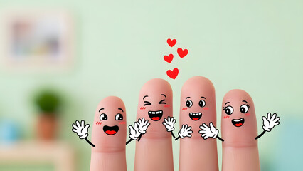 Cartoon fingers showing love and affection to each other