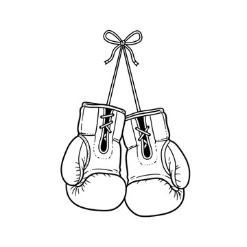 hanging boxing gloves outline pair vector illustration 