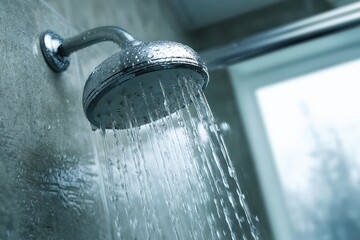 Macro close-up of a shower head with water droplets illustrating domestic water use