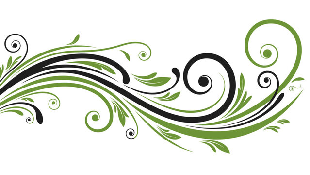 An abstract floral green background featuring a vector design with flower patterns, leaf illustrations, and nature elements like swirls, scrolls, and ornate curves for a decorative spring silhouette