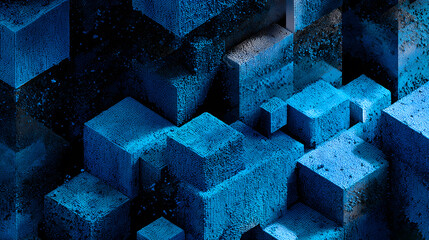 Blue 3d cubes with textured surface blocks