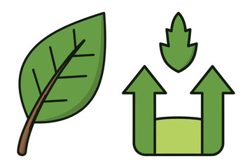 Obraz premium Sustainability and green growth icon set with leaf and arrow