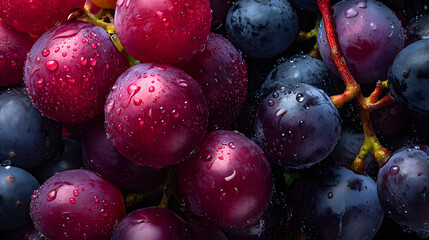 Red and purple grapes with water droplets red grapes