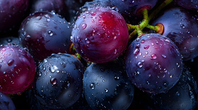 Purple grapes with water droplets on them fruit fresh - Powered by Adobe