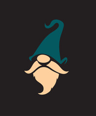 Minimalist Gnome Face with Teal Hat and Beard