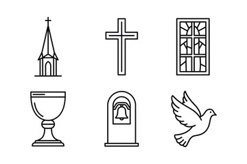 Obraz premium Religious and church symbols including cross and dove icons